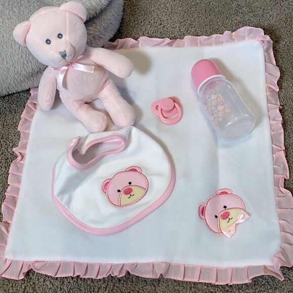 Reborn Style Baby Girl Doll with Pink Teddy Bear & Accessories NEW - Picture 3 of 10